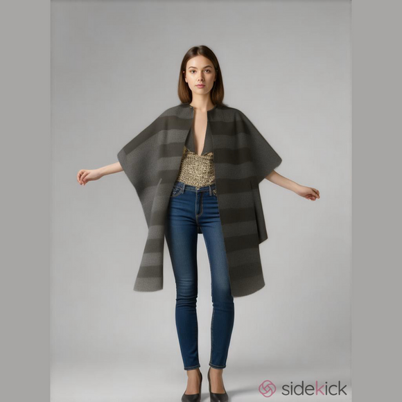 Eileen Fisher Cape Wrap Size M Outerwear Charcoal Black Merino Wool Reversible - Picture 10 of 13